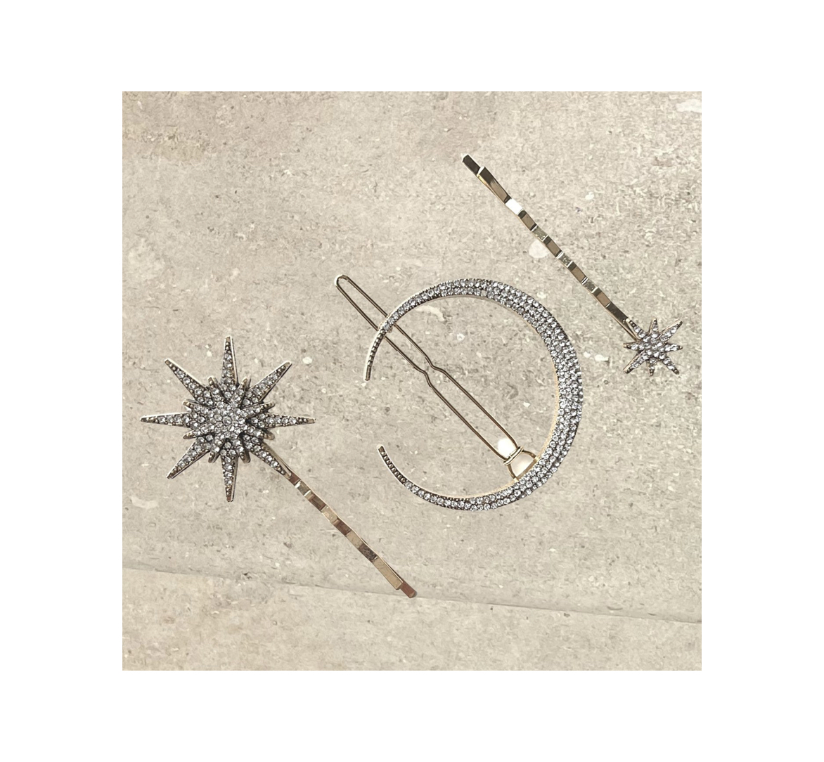 Alice Bow MOON & STARS Hair Clips Haarklammern (3er Set)
