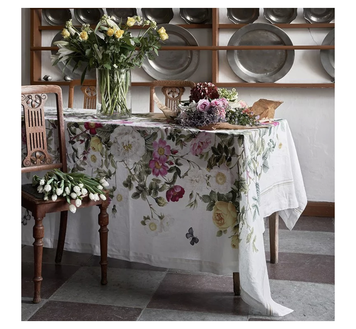 Koustrup & Co ROSE FLOWER GARDEN LINEN TABLECLOTH Tischdecke, Leinen (350 x 145 cm)