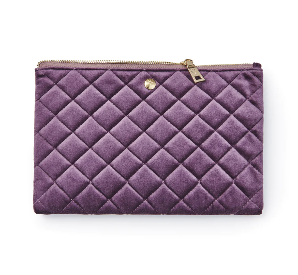 Fan Palm QUILTED VELVET CLUTCH PURPLE Samt-Beutel