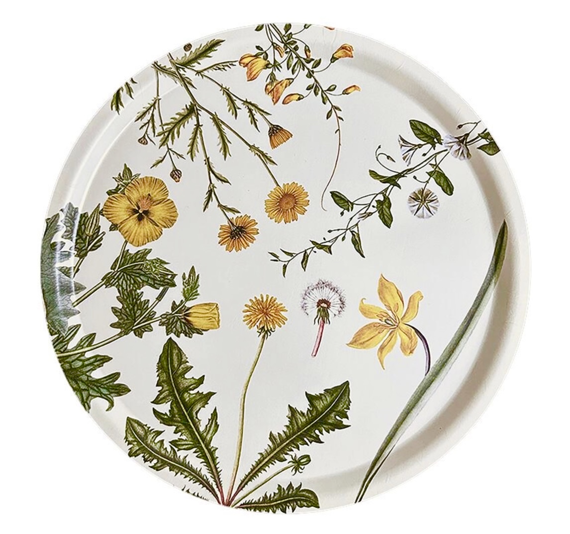 Koustrup & Co FLORA DANICA YELLOW ROUND SERVING TRAY Serviertablett, rund (Ø 38 cm)