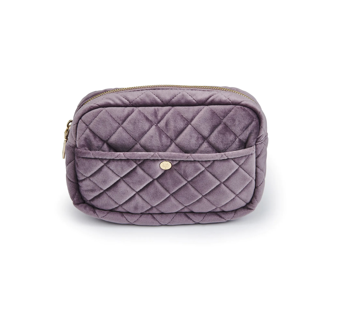 Fan Palm QUILTED VELVET BEAUTY BAG MEDIUM PURPLE Samt-Kulturbeutel