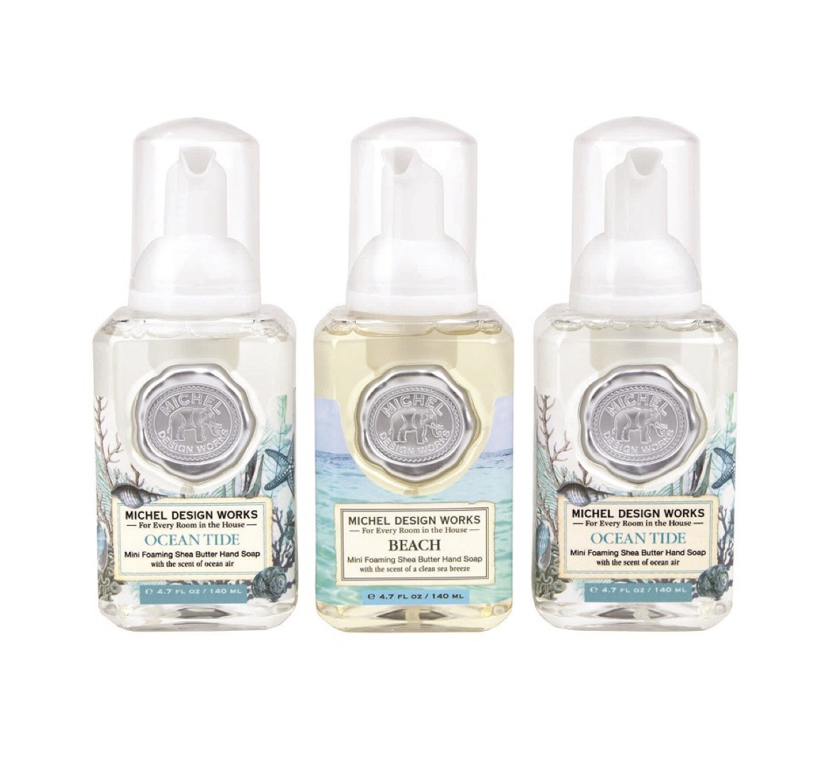 FOAMS12_Schaumseifen_3er_Set_Mini_MDW Michel Design Works SEASIDE MINI FOAMING SOAP SET, Mini-Schaumseifen, 3er Set Ocean Tide Beach