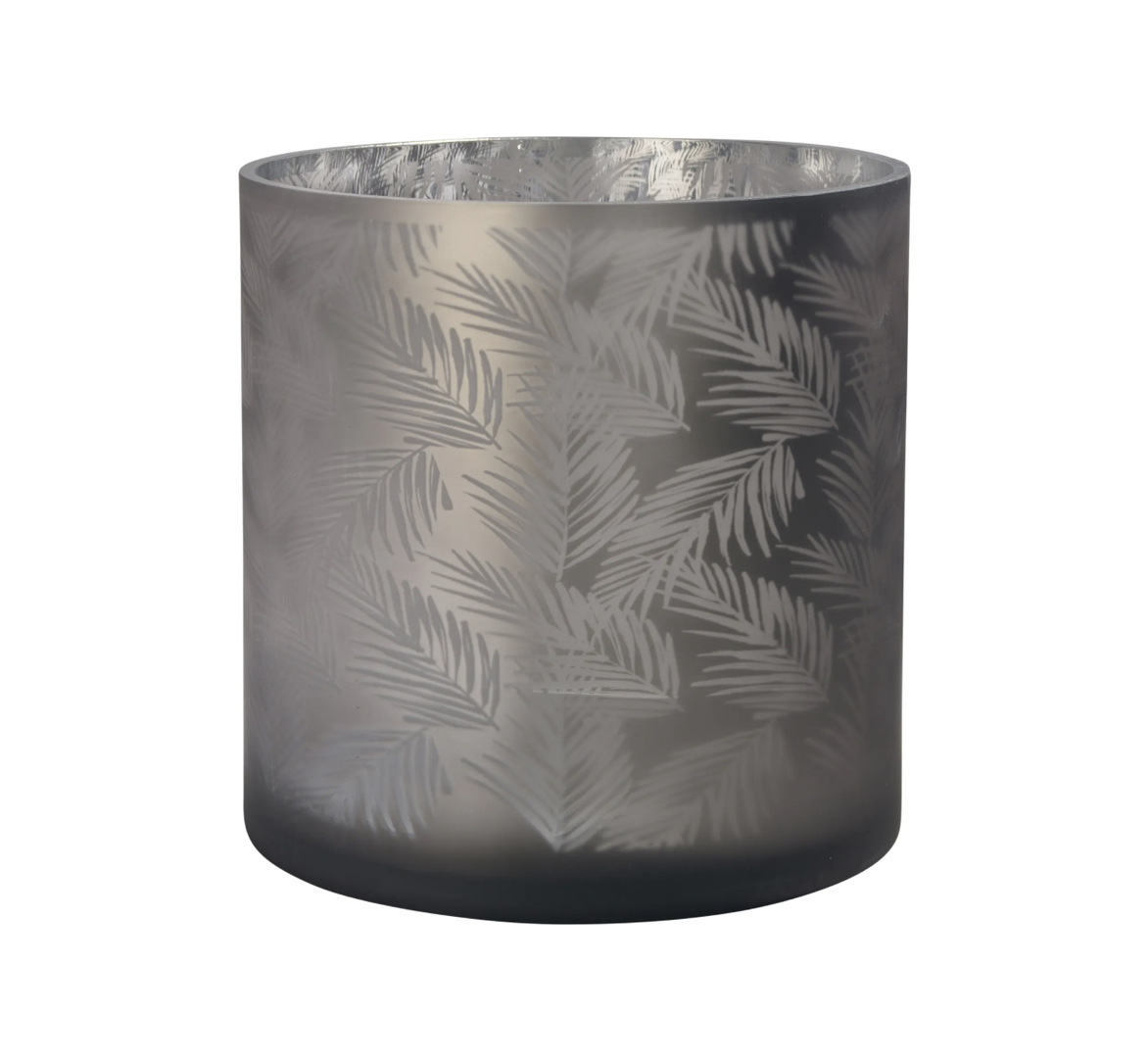 AWHIA_Farn_L_grey_silver_Sompex Sompex AWHIA L FERN GLASS LANTERN / VASE Farn Glas-Windlicht / Vase Ø20 x 20 cm grau/silber