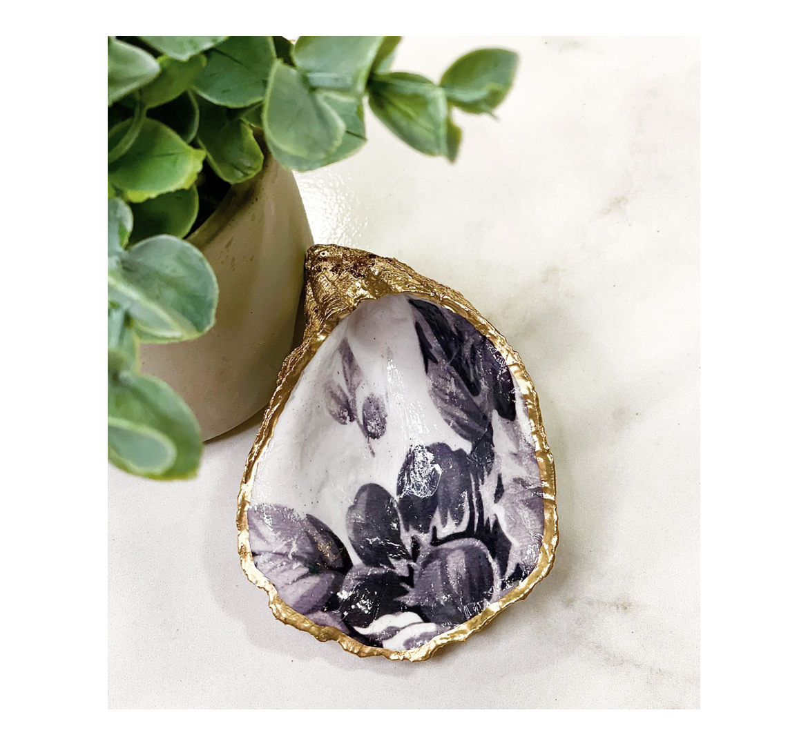 Black_White_Flowers_Oyster_Alison_Brooke Alison Brooke Designs BLACK & WHITE FLOWERS OYSTER TRINKET DISH Austern-Schmuckschale