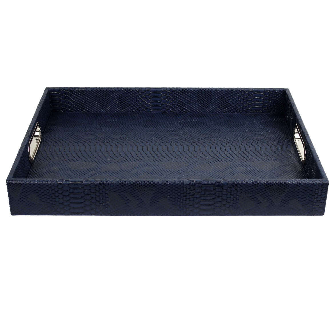 Python_Tablett_dunkelblau_Signature_Home_Collection Signature Home Collection PYTHON TRAY Reptiloptik-Tablett mit Edelstahl-Griffen, dunkelblau