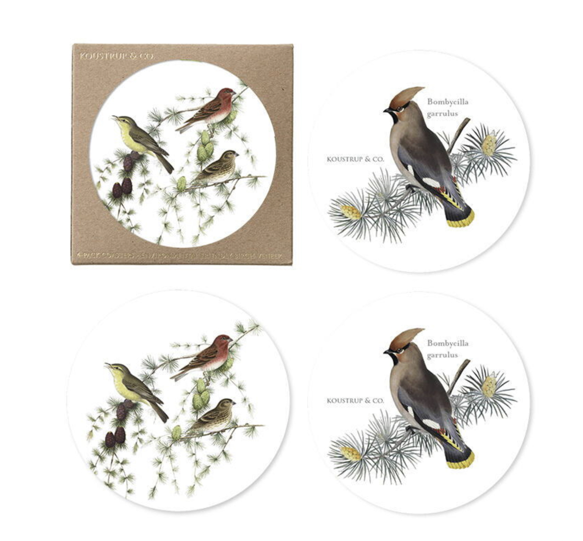 Birds_Pine_Trees_Coasters_Untersetzer_KoustrupCo Koustrup & Co BIRDS IN PINES COASTERS Untersetzer, rund Ø 9 cm, 4er Set