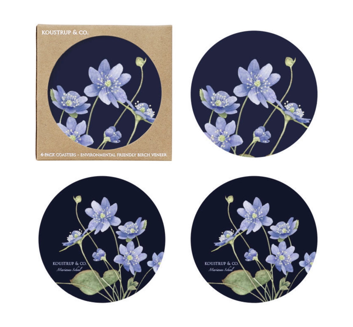 Koustrup & Co BLUE ANEMONE COASTERS Untersetzer, rund Ø 9 cm, 4er Set