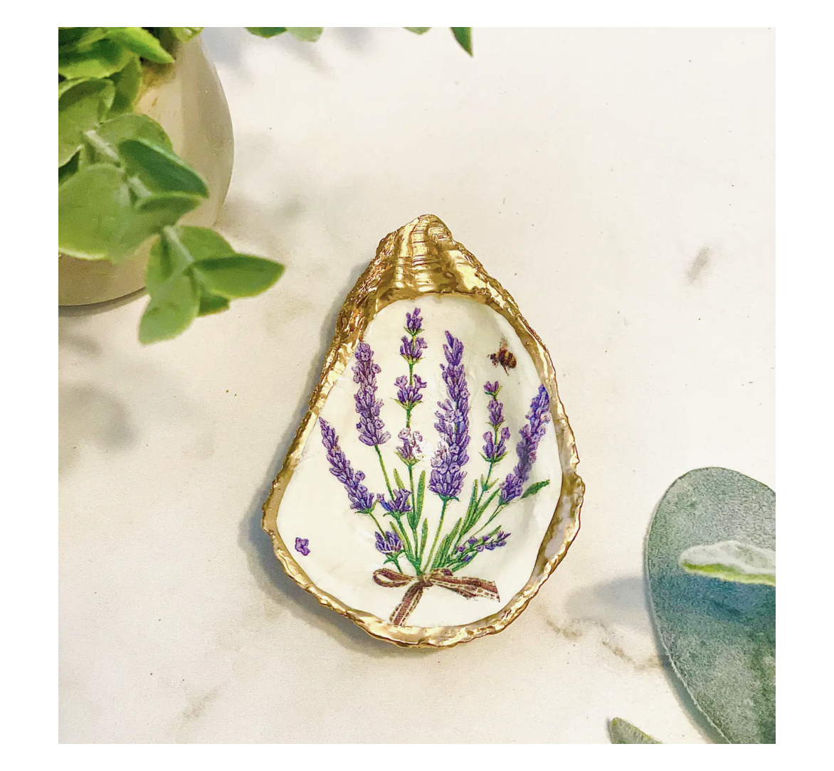 Alison Brooke Designs LAVENDER BUNCH OYSTER TRINKET DISH Austern-Schmuckschale