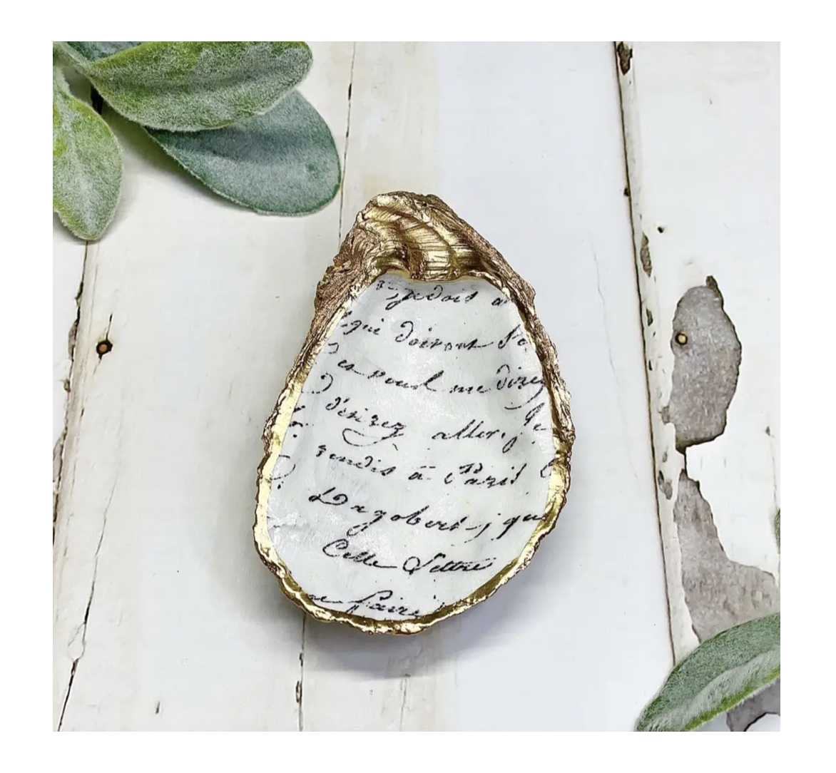 French_Script_Oyster_Alison_Brooke Alison Brooke Designs FRENCH SCRIPT OYSTER TRINKET DISH Austern-Schmuckschale