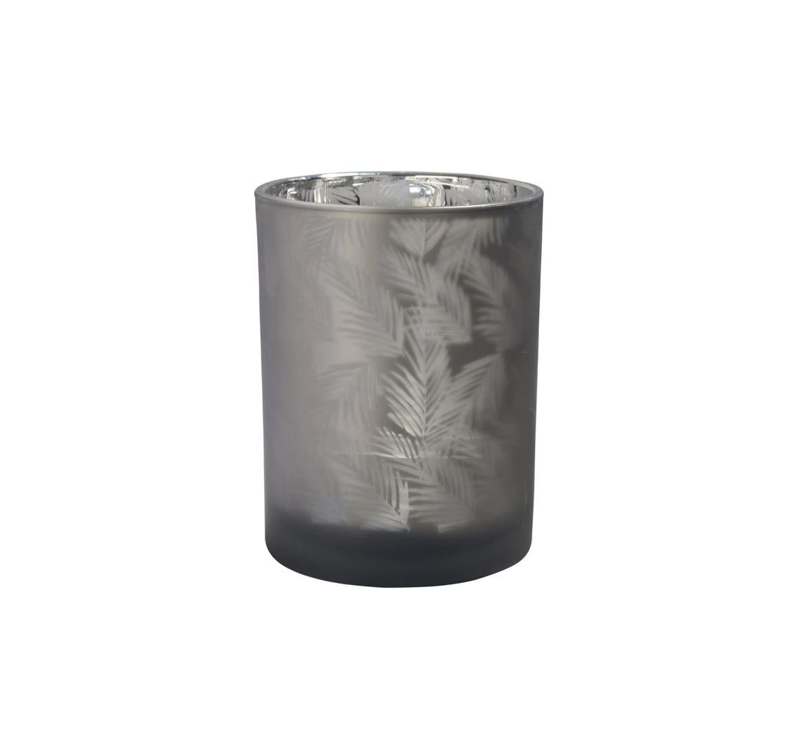AWHIA_Farn_S_grey_silver_Sompex Sompex AWHIA S FERN GLASS LANTERN Farn Glas-Windlicht  Ø10 x 12,5 cm grau/silber