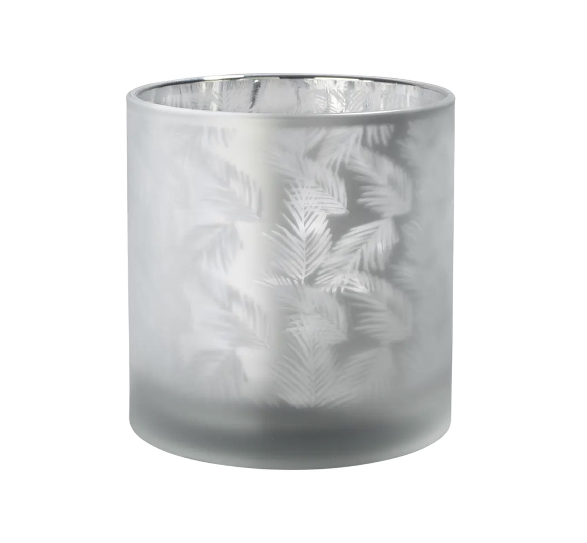 AWHIA_Farn_M_white_silver_Sompex Sompex AWHIA M FERN GLASS LANTERN / VASE Farn Glas-Windlicht / Vase Ø15 x 15 cm weiss/silber