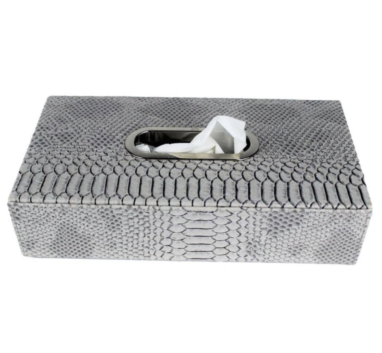 Signature Home Collection PYTHON TISSUE BOX HOLDER Reptiloptik-Taschentuchbox-Hülle, silbergrau