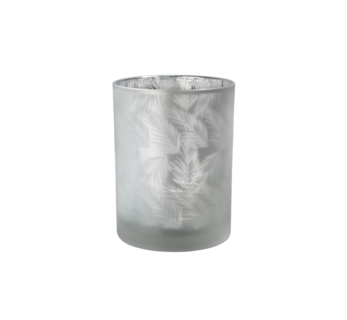 AWHIA_Farn_S_white_silver_Sompex Sompex AWHIA S FERN GLASS LANTERN Farn Glas-Windlicht  Ø10 x 12,5 cm weiss/silber