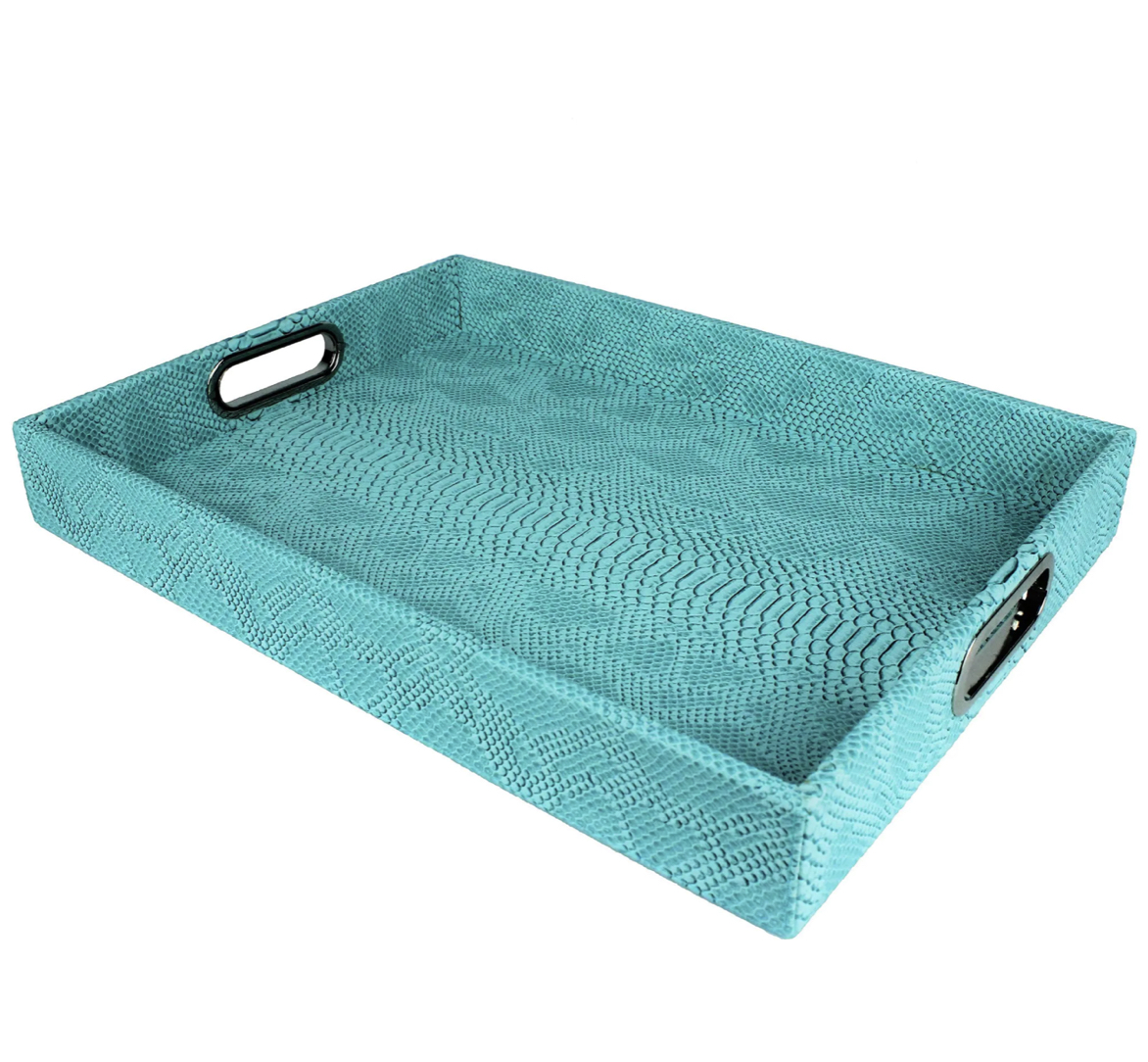 Python_Tablett_tuerkis_Signature_Home_Collection Signature Home Collection PYTHON TRAY Reptiloptik-Tablett mit Edelstahl-Griffen türkis