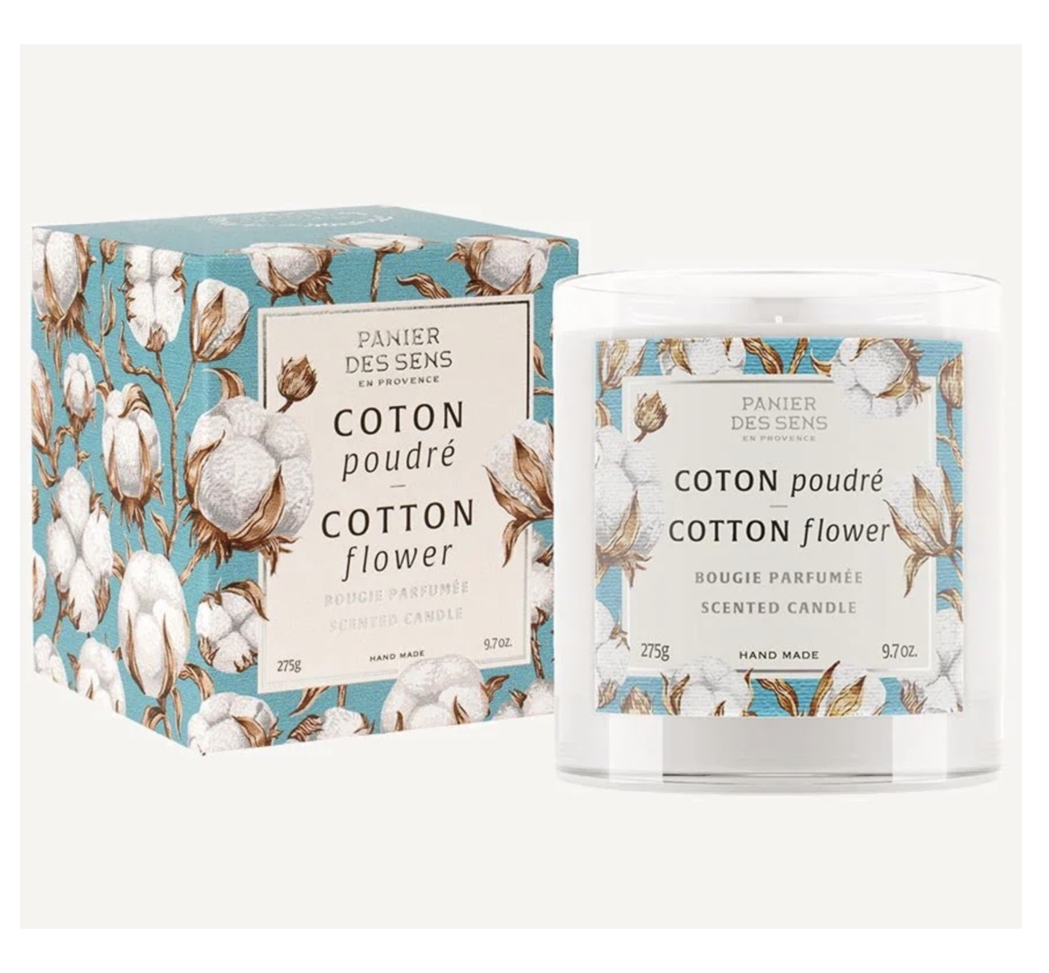 Panier des Sens COTTON FLOWER SCENTED CANDLE Baumwollblüte Duftkerze im Glas 275 g