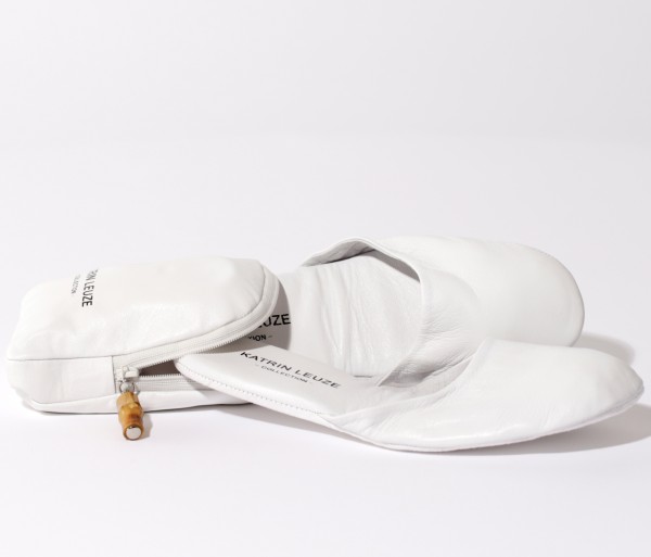 Katrin Leuze Collection Travel Slippers Reise-Slipper Hausschuhe Pantoffel Lammnappaleder Weiss