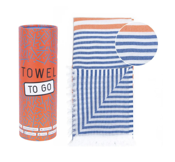 Towel To Go BALI BEACH TOWEL ROYAL BLUE ORANGE, Strandtuch in Geschenkbox