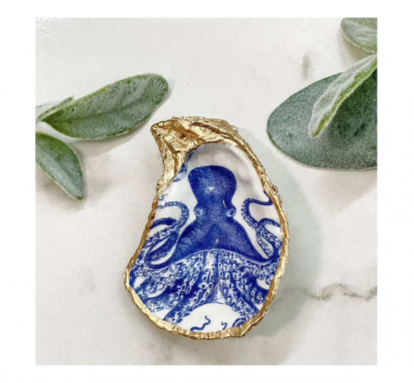 Alison Brooke Designs BLUE OCTOPUS OYSTER TRINKET DISH Austern-Schmuckschale