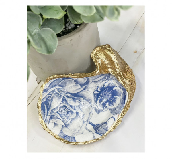Alison Brooke Designs VINTAGE BLUE FLOWERS OYSTER TRINKET DISH Austern-Schmuckschale