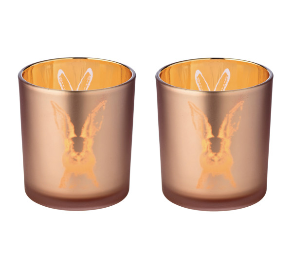 Edzard BUNNY GLASS LANTERNS, Hase Teelichtgläser, 2er Set, rosé gold