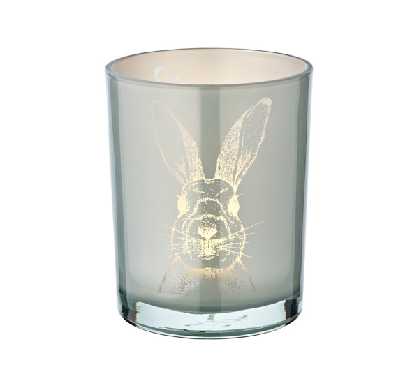 Edzard BUNNY GLASS LANTERN, Hase Windlicht, 13 cm silbergrau weiss