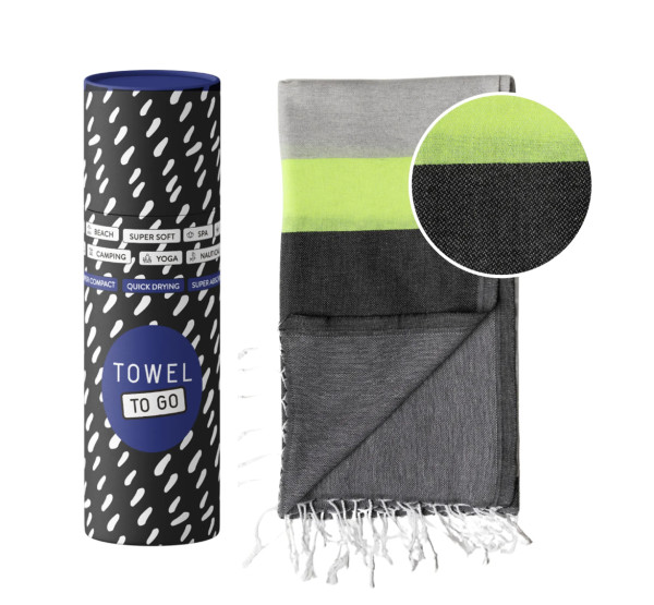 Towel To Go NEON BEACH TOWEL BLACK/GREY/GREEN, Strandtuch in Geschenkbox