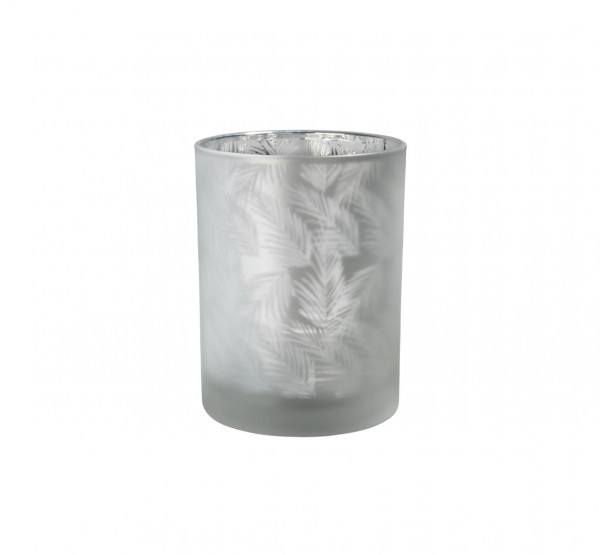 Sompex AWHIA S FERN GLASS LANTERN Farn Glas-Windlicht Ø10 x 12,5 cm weiss/silber